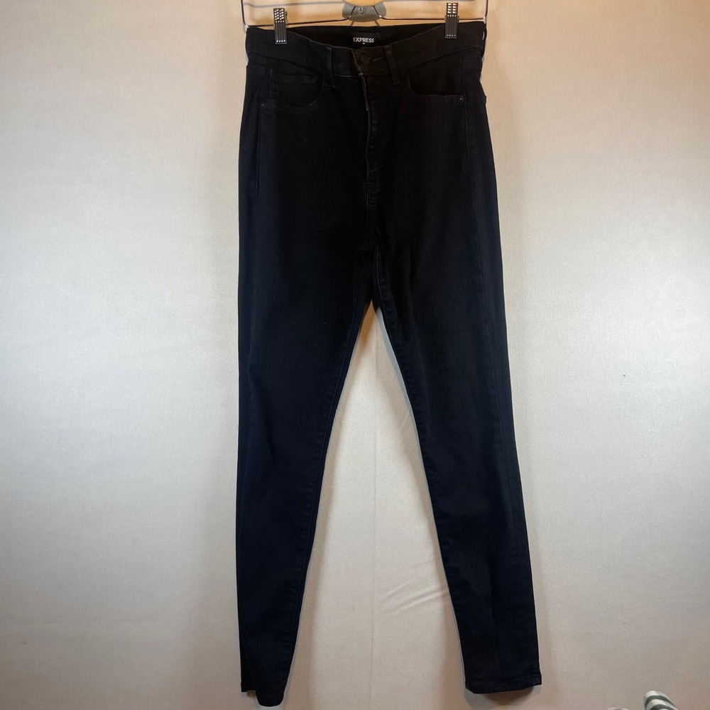Express Skinny High Rise Hyper Stretch Black Jeans Womens 8R Solid Denim